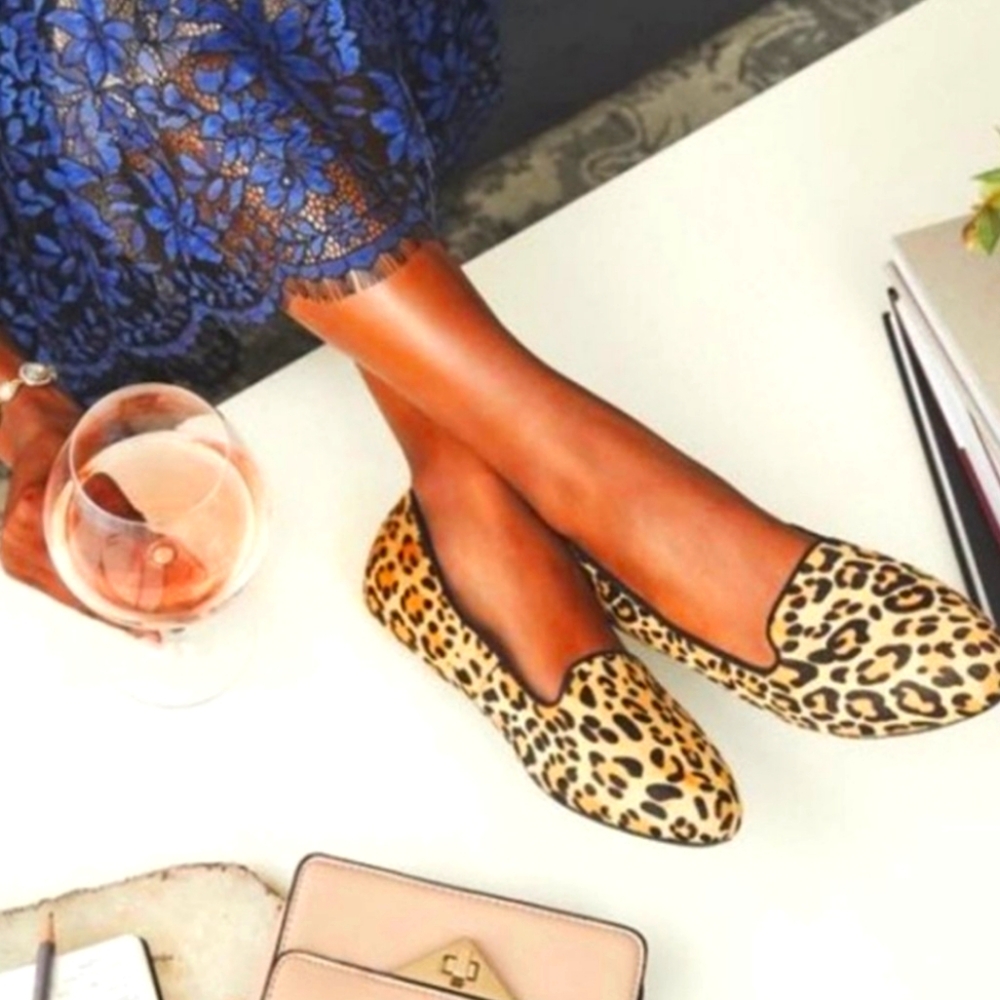 Birdies Fleece Lined Calf Hair Leopard Ballet Flat